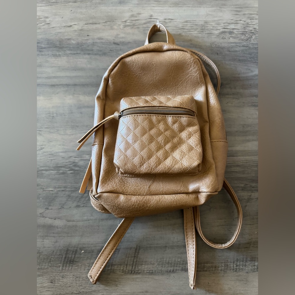 Mini (10.5 inches in length) Tan Quilted Women's Backpack